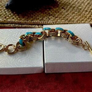 Beautiful gold studded with teal enamel bracelet. 7 inches in length… NWOT